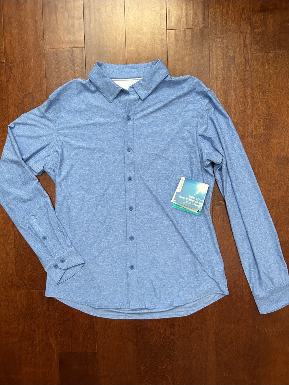 Coolibar Men's Heathered Blue Long-Sleeve Button-Down Shirt, Size Medium, NWT